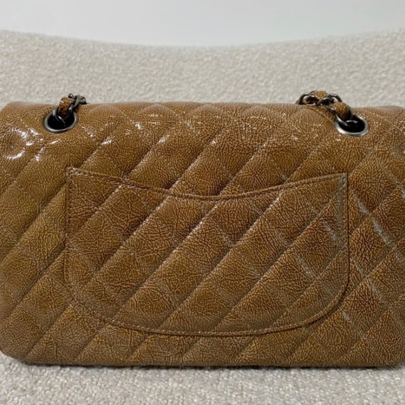 Authentic Chanel Crinkled Patent Quilted Medium Double Classic Flap Brown - Picture 7 of 16